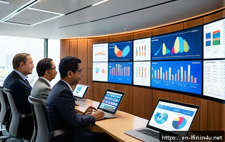 지방재정 데이터 분석 실전 - A modern city hall conference room scene showing diverse local government officials analyzing intera...